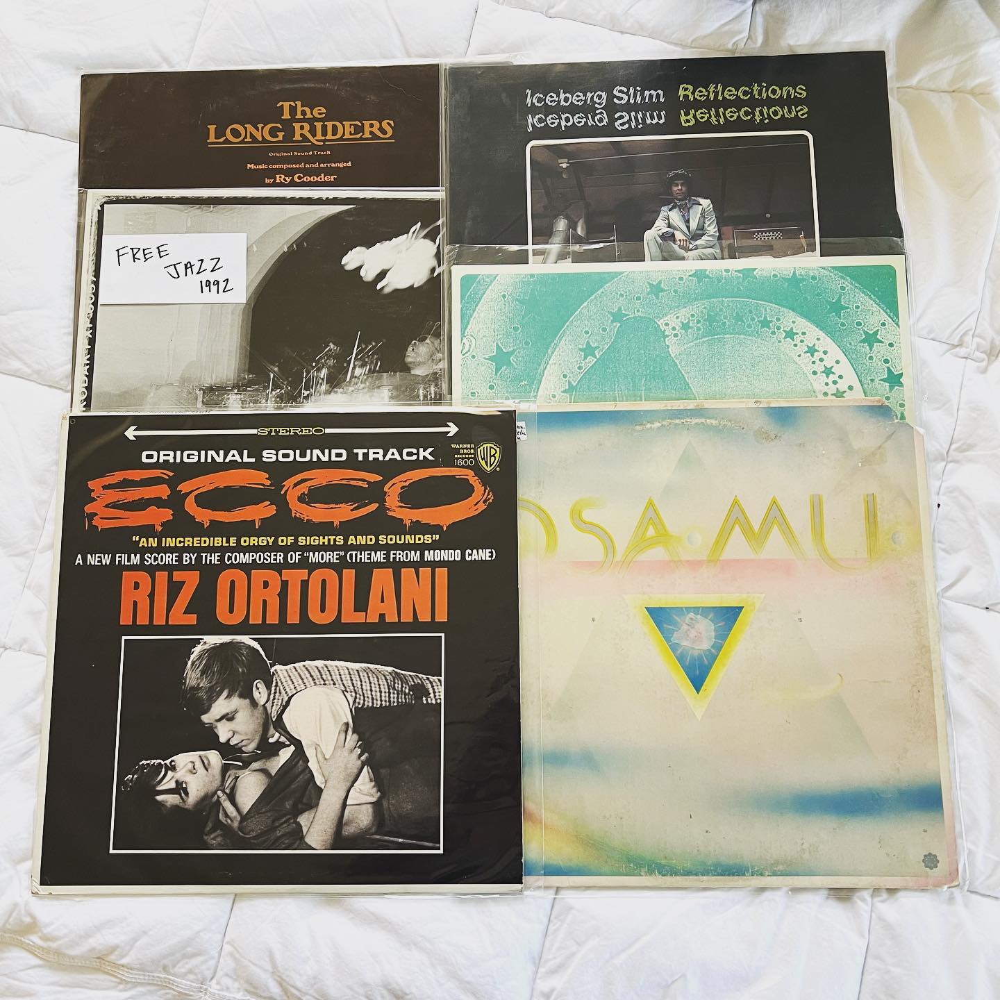 Sorting out records I bought in LA: - osamu - kitajima - #hookworms - pearl mystic- #icebergslim - reflections- #ost - ecco ( riz ortolani) - #williamhooker - subconscious - #ost - long riders ( ry cooder) #recordshopping #vinyl