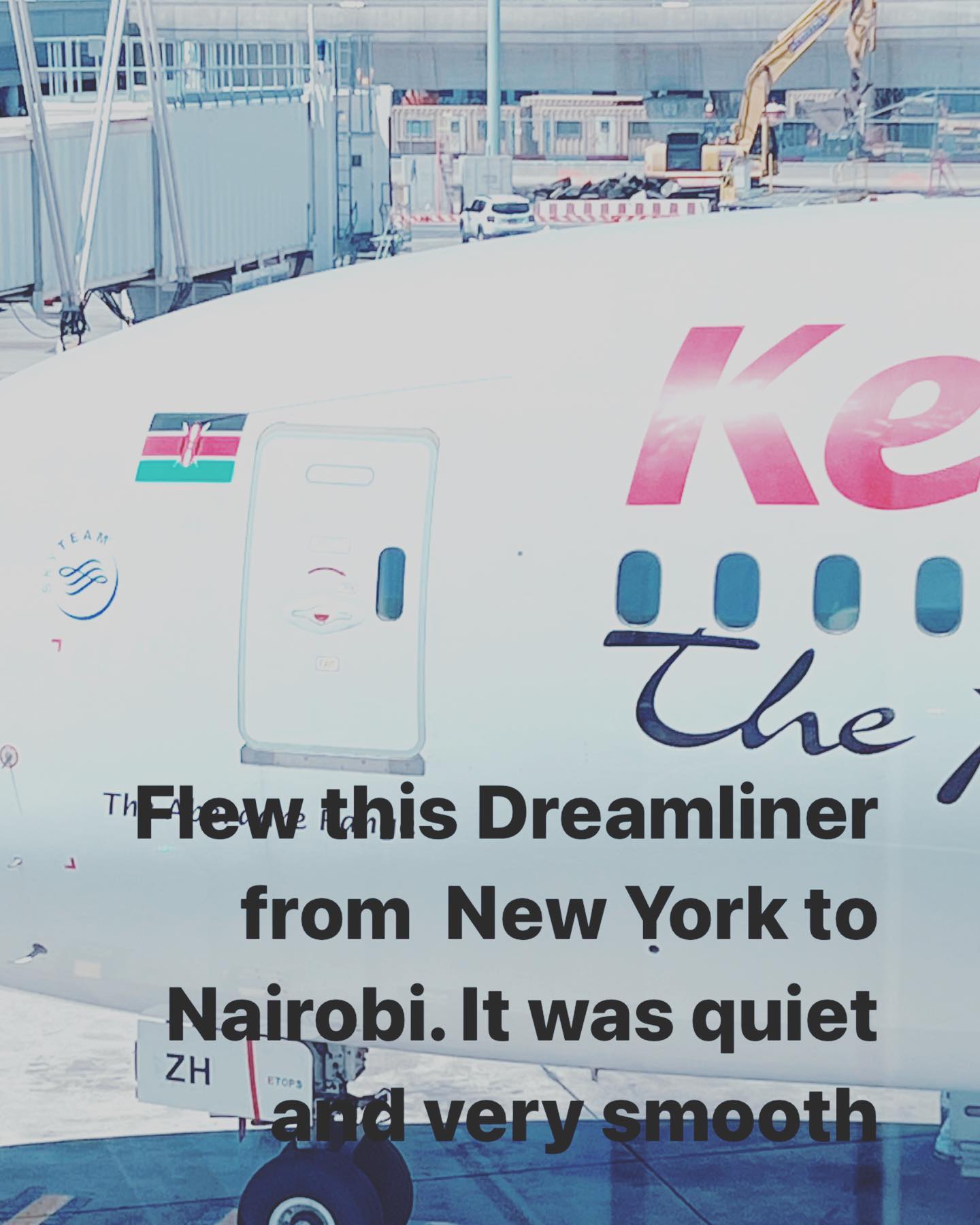 Flew from New York to Nairobi on the #dreamliner it was so nice and quiet and smooth. #kenyaairways #prideofafrica I was sitting in a very nice seat, and look at all the space ( I know my boots need a polish )#upgradeftw  Apple juice before take off. I loved all the KQ details. Everything was so carefully done and so much pride and care. The salmon was good, and tasty ( a rarity in airline food ). #airlinefood Now waiting for next flight to Johannesburg.